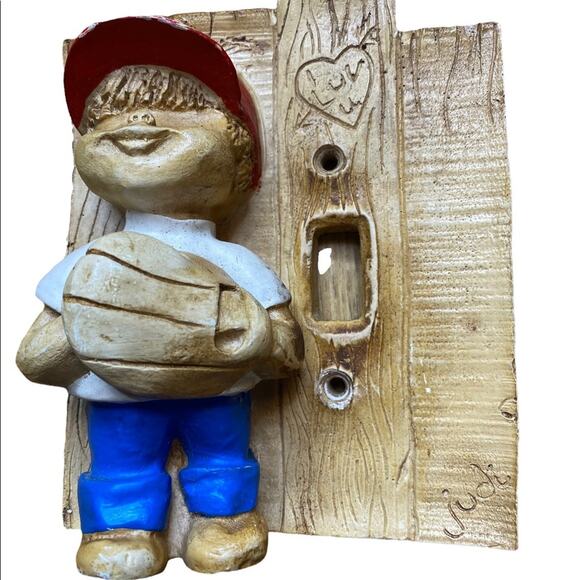 Vintage Baseball Boy Holding Glove Light-Switch Covers Plate Decor - Picture 1 of 6